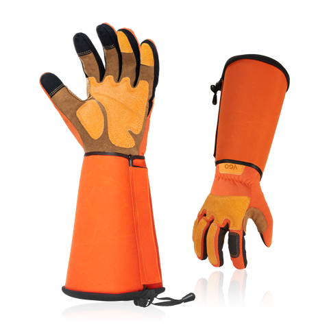 VGO 1Pair Gardening Gloves Unisex,Safety Work Gloves,Long Sleeves Gauntlet,Puncture Proof,Touchscreen(Orange,SL7496)