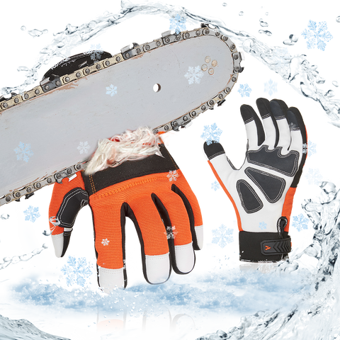 VGO 0°C/32°F COLDPROOF Winter Chainsaw Gloves, 12-Layer Chainsaw Protection, Safety leather Work Gloves, Mechanic Gloves(Orange, GA8912FW)