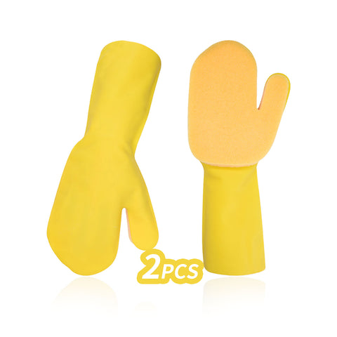 VGO 2PCS Home Garden Kitchen Dish Washing Car, Glass Cleaning Glove Sponge Palm Pads (2Right Hands,Yellow,CC006)