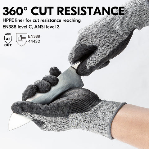VGO 1/2 Pairs Level 5 Cut Resistant Gloves EN388 Certified Hand Protection Gloves (Grey,SK2131)