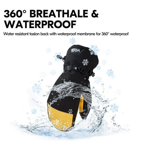 VGO 1 Pair -30℃/-22°F or Above Cow leather Warm Ski Gloves  For Male and Female (Above 18 years old),3M Thinsulate Waterproof Gloves (CA2472FLWP)