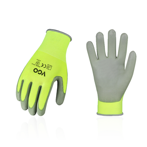 VGO 5/15 Pairs Safety Work Gloves, Gardening Gloves, Polyurethane Coated, Dipping Gloves, Latex Free (Black/Yellow PU2103)