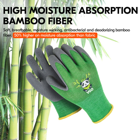 VGO 1-Pair Age 3-9 Kids Gloves, Bamboo Fibre Gardening Gloves, Children Yard Work Gloves, Soft Safety Rubber Gloves (Green, KID-RB6026)