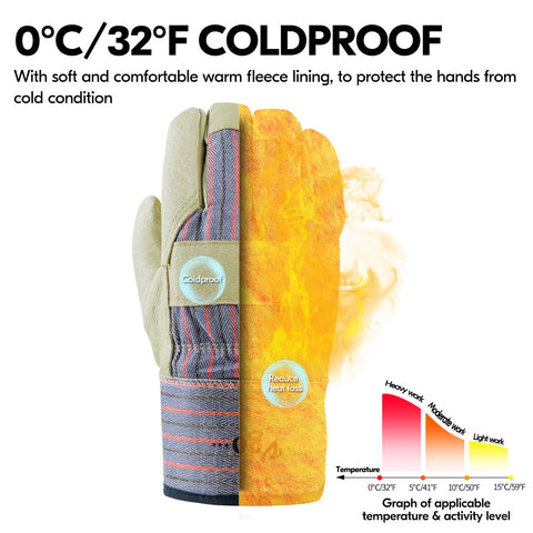 Vgo 1Pair/3Pairs 32℉ or above Lined Heavy Duty Grain Leather Work Gloves with Safety Cuff, Leather Palm(Plaid,PA3501F)