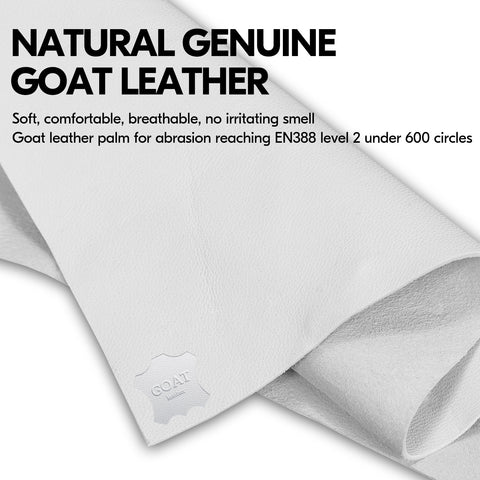 VGO EN388 Level 5 & ANSI A3 Cut Resistant Top Grain Goatskin Work Gloves (White,GA9501HY)