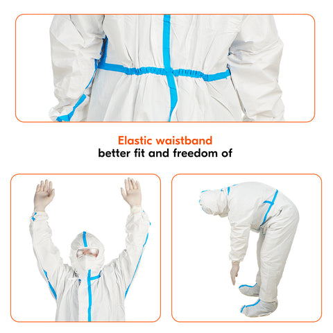 VGO Suits - 6 Sizes Options (1 PC) - Fabric Passed AAMI Level 4 Disposable Coverall PPE Suit for Biohazard Chemical Protection - CoverU Full Body Protective Clothing with Hood