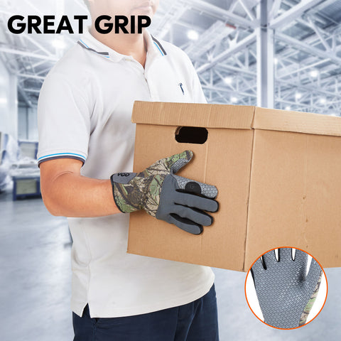 VGO General Utility Grip Gloves, Safety Work Gloves with Silicone Palm, Mechanics Gloves, Touchscreen, Machine Washable (Blue/Camo, SL7717)