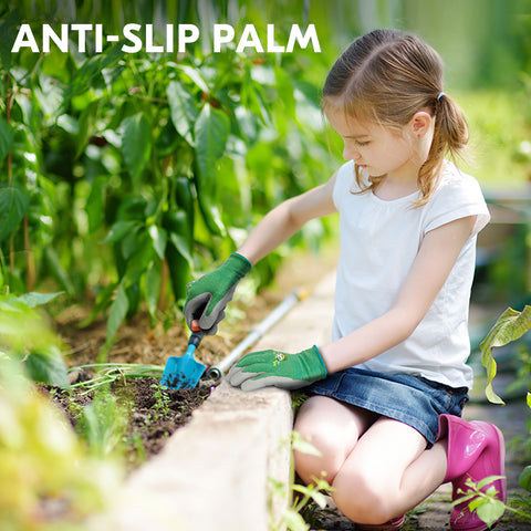 VGO 1-Pair Age 3-9 Kids Gloves, Bamboo Fibre Gardening Gloves, Children Yard Work Gloves, Soft Safety Rubber Gloves (Green, KID-RB6026)