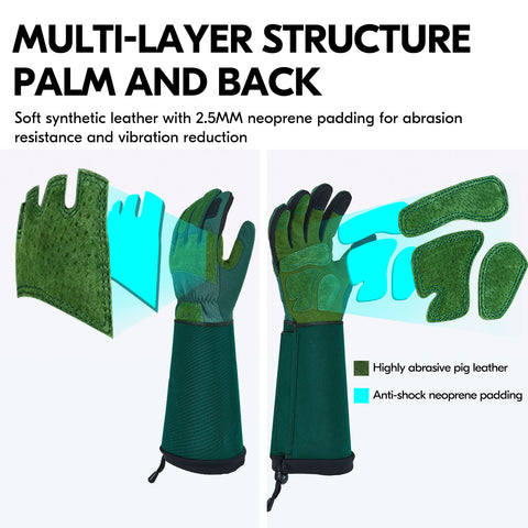 VGO 1 Pair Gardening Gloves Unses,Safety Work Gloves,Long Sleeves Gauntlet,Puncture-proof,Thorn Proof,Touchscreen(Green,SL7477)