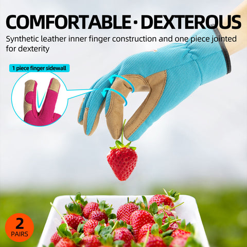 VGO 2-Pairs Age 3-8 Kids Synthetic Leather Outdoor Gloves, Light Duty Work Gloves, Garden Gloves, High Dexterity, Excellent Breathability, Comfortable(Blue/Red , KID-SL7362)