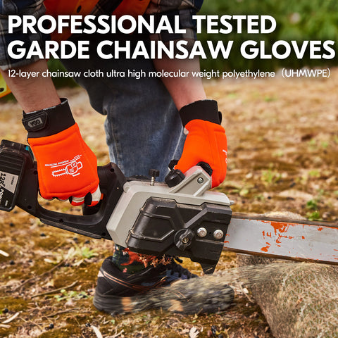 VGO 1Pair Chainsaw 12-Layer Saw Protection On Left Hand Back Cow Leather Gloves (Orange, CA9759CS)