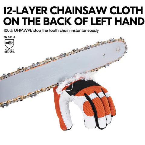 VGO 0°C/32°F COLDPROOF Winter Chainsaw Gloves, 12-Layer Chainsaw Protection, Safety leather Work Gloves, Mechanic Gloves(Orange, GA8912FW)