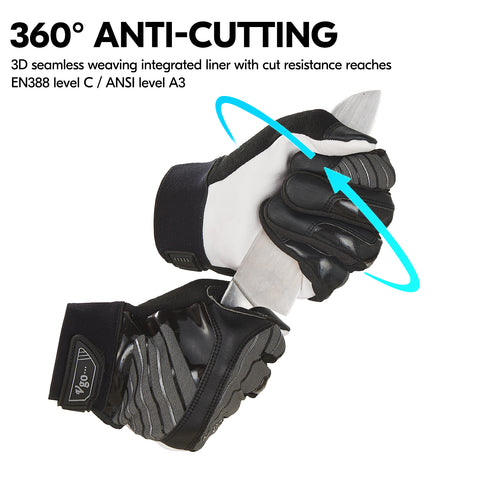 VGO 1-Pair Goat Leather Work Gloves, Mechanic Gloves, Cut Resistance ANSI A3, Touchscreen Compatible (GA9699HY)