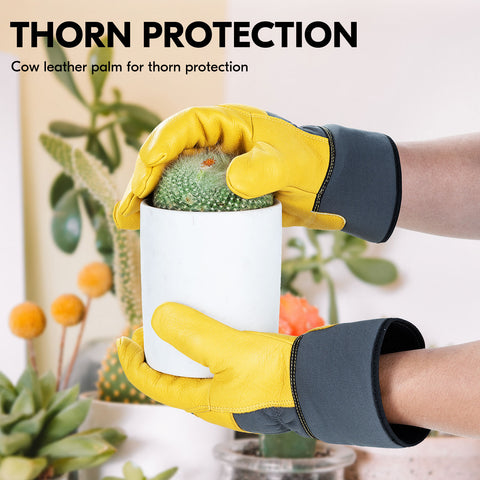VGO 1 Pair Unlined Safety Cow Grain Leather Work Gloves Men, Construction gloves, Gardening gloves (CA3501HL)