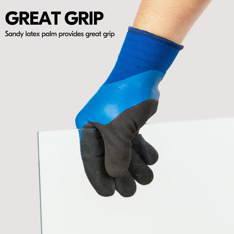 VGO 2-Pairs 32°F Triple Latex Coating Winter Gloves, Light Duty Work Gloves, Waterproof, Oil Resistance, Abrasion Resistance (Blue, RB2172)