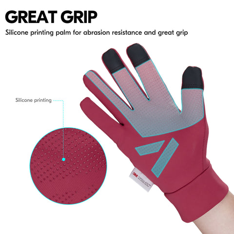 VGO 1Pair -5℃/23°F or Above Winter Outdoor Gloves for Junior, Hiking Gloves,Cycling Gloves,Moto Gloves,Hunting Gloves(Red/Gret,FT3114FL)