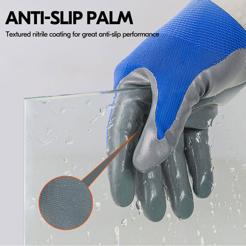 VGO 3 /5/10 Pairs Nitrile Coating Gardening and Safety Work Gloves, Non-slip dipping Gloves(Grey/Blue, NT2110)