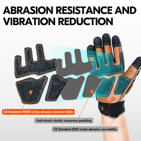 VGO 1 Pair -20℃/-4°F COLDPROOF, Winter Work Leather Gloves, Mechanics Gloves, Impact Gloves, Anti-Vibration Gloves For Men (Brown, CA7722FLWP)