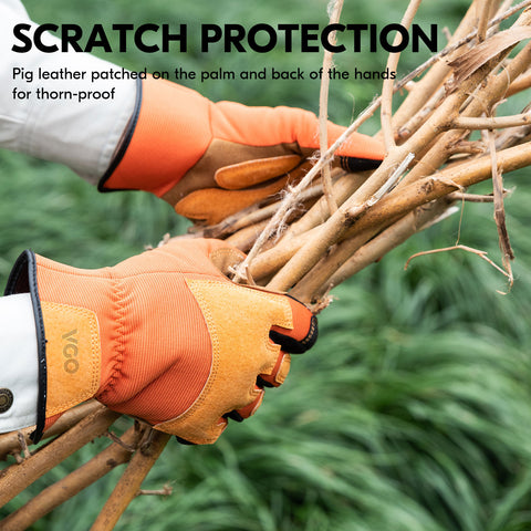 VGO Gardening Gloves Men, Safety Work Gloves, Puncture-proof, Thornproof, Touchscreen ( Colour Blue/Orange SL7475)