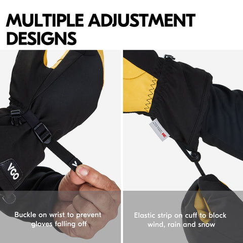 VGO 1 Pair -30℃/-22°F or Above Cow leather Warm Ski Gloves  For Male and Female (Above 18 years old),3M Thinsulate Waterproof Gloves (CA2472FLWP)
