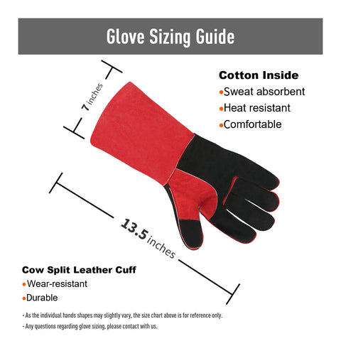 VGO 2 Pairs Premium Cow Split Leather Welding Gloves For Oven, Grill, Fireplace, Stove, Pot Holder, Tig Welder, Mig, BBQ (Red, 13.5in, CB6638)