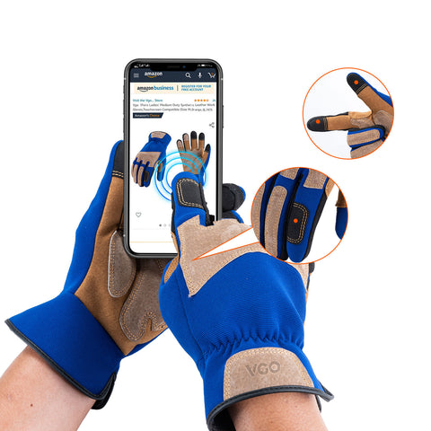 VGO Gardening Gloves Men, Safety Work Gloves, Puncture-proof, Thornproof, Touchscreen ( Colour Blue/Orange SL7475)