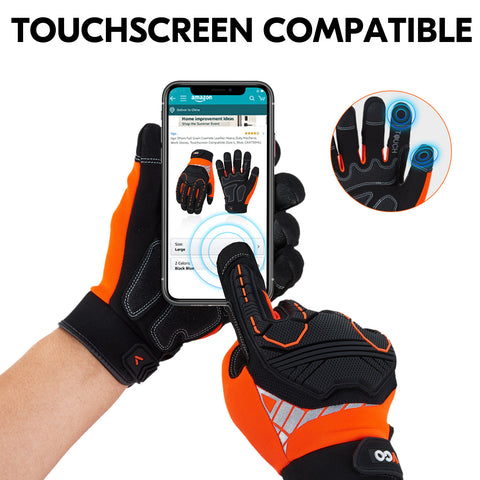 VGO Heavy-Duty Synthetic Leather Work Gloves Mechanic Gloves Rigger Gloves (Orange, SL8849)