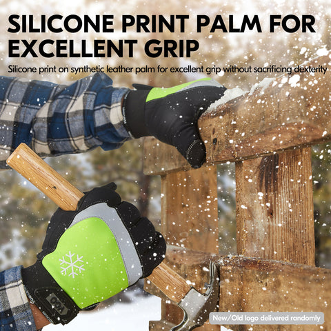 VGO 2 Pairs 32℉ or Above 3M Thinsulate C40 Lined Work Gloves (Black+Fluorescent Green,SL8775FW)