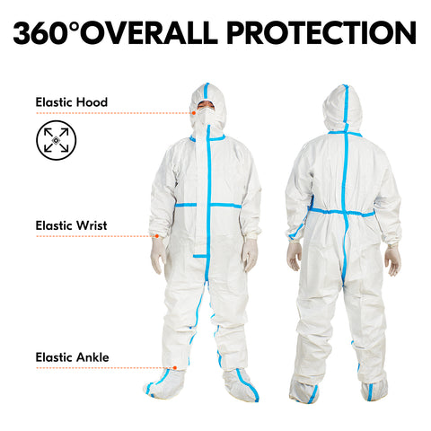VGO Suits - 6 Sizes Options (1 PC) - Fabric Passed AAMI Level 4 Disposable Coverall PPE Suit for Biohazard Chemical Protection - CoverU Full Body Protective Clothing with Hood