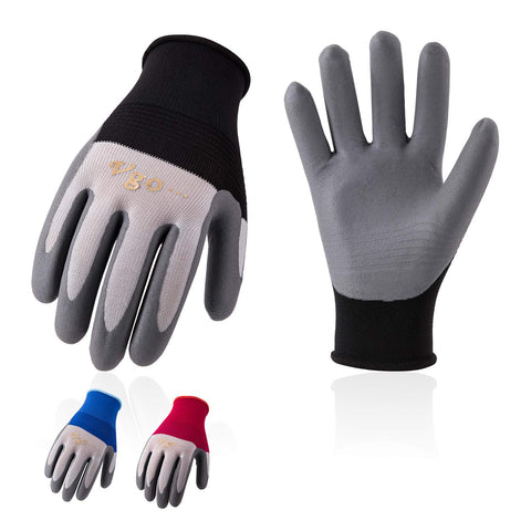 VGO 10 Pairs Nitrile Coated Nylon Kint Working Gloves for Garden Warehousing Driving (Black&Blue&Red, NT2144)