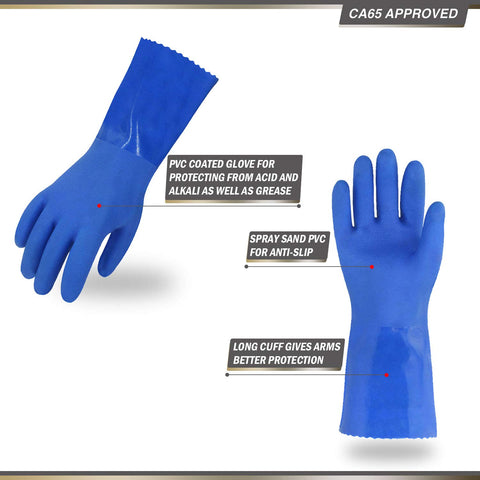 VGO 2 Pairs Heavy Duty PVC Gloves, Resist Strong Acid, Alkali and Oil (Blue,PVC4010-BL)