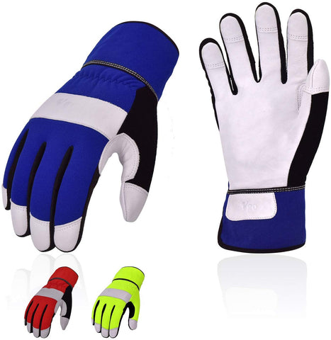 VGO 1/3 Pairs High Dexterity Soft Genuine Goat Leather Palm Touchscreen Construction Maintenance Light Duty Work Gloves For Men (3Colors, GA7673)
