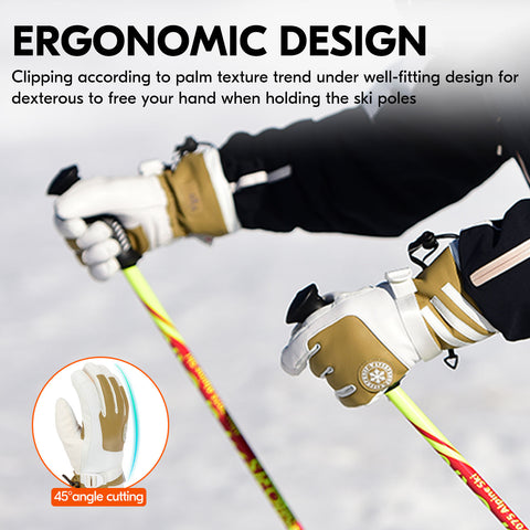 VGO 2 Pairs -4℉ 3M G80 Lined Unisex Goatskin Waterproof Ski Gloves (Ladies, Grey, SF-GA2446FW-W)