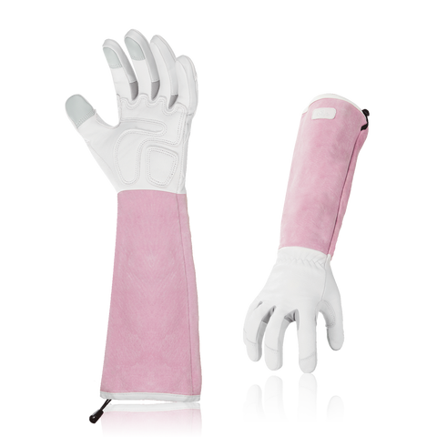 VGO 1 Pair Premium Genuine Goat Leather Extra-Long Cuff Gloves (1 Pair, White, GA9659)