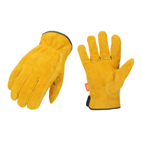 VGO 3 Pairs  Unlined Cowhide Split Leather Work and Driver Gloves(Gold,CB9501-G)