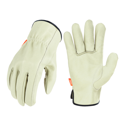VGO 1/3 Pairs Unlined Men's Pigskin Leather Work Gloves, Drivers Gloves (White, PA9501)