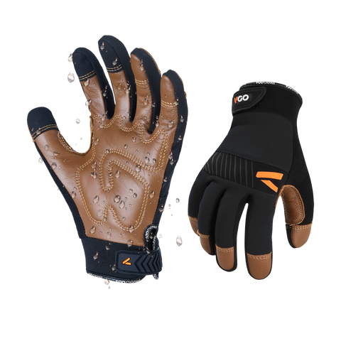 VGO 1-Pair Safety Leather Work Gloves, Mechanics Gloves, Anti-Vibration Gloves,Water Resistant, Medium Duty (Brown, CA9765WP)