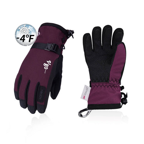 VGO 2 Pairs Age 10-14 Junior -4℉ or Above 3M Thinsulate G80 Lined Winter Outdoor Gloves (Black/Red,PVC2460FW-J)